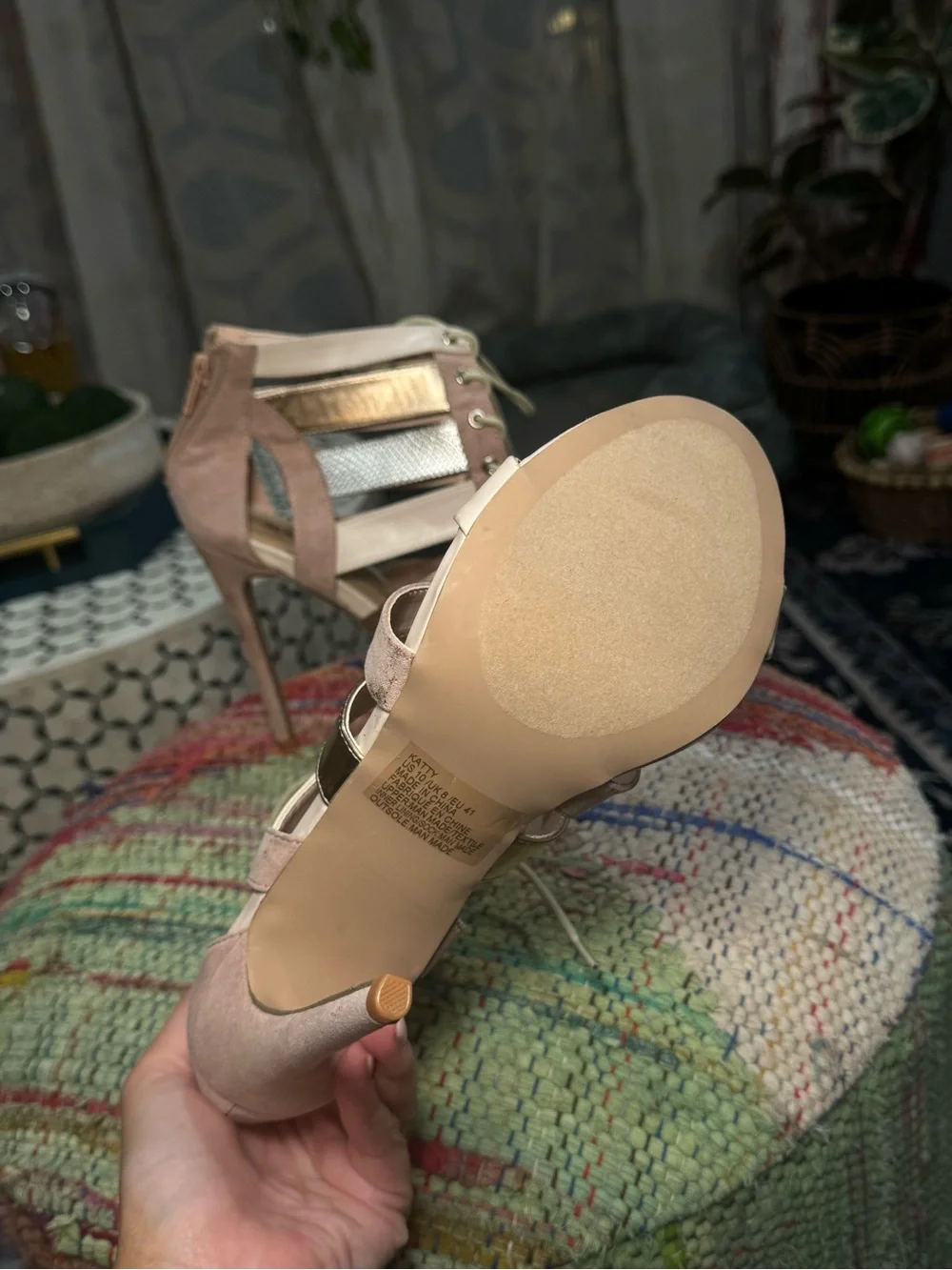 🪩🩰 Women's Strappy Lace-Up High Heel Stilleto Sandals in Blush and Metallic 🩰🪩